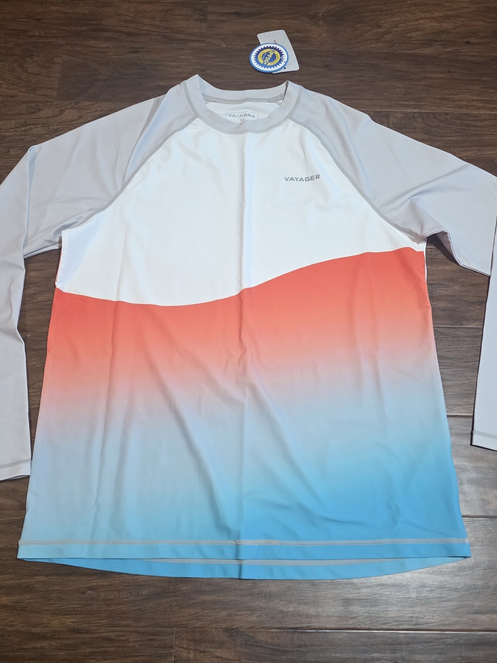 Vayager Men's Long Sleeve Swim Shirt - White/Coral/Blue Ombre Size M